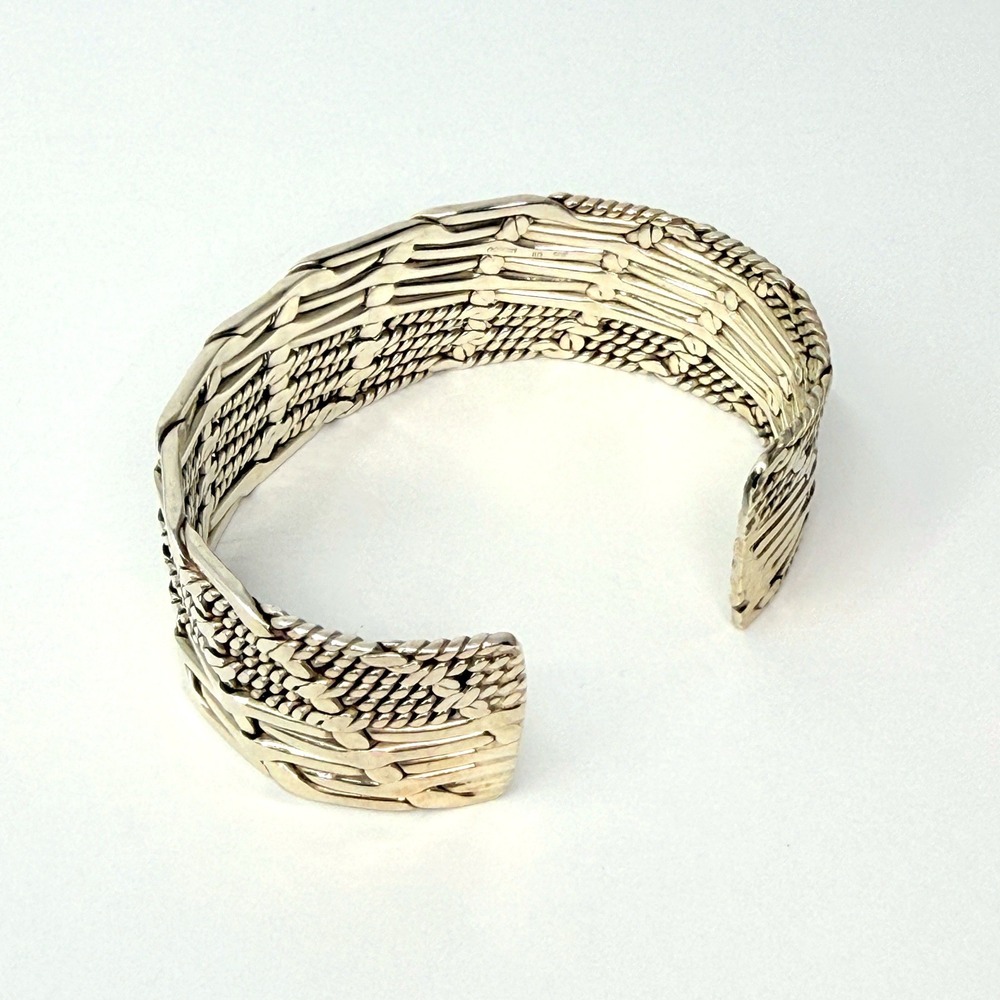 Vintage Sterling Silver Basket Weave Cuff Taxco Style Flat Braided Bracelet - Picture 8 of 8